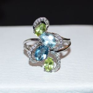 14K White Gold with Blue Topaz and Peridot